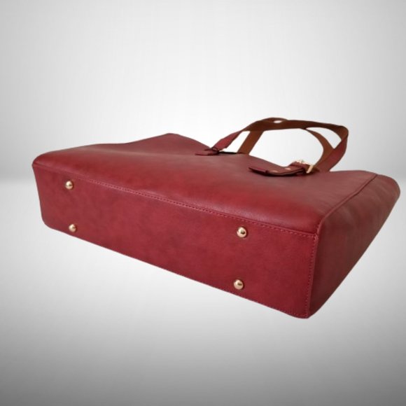 NWT! Burgundy Faux Leather Tote Bag w/Laptop Divider & Luggage Strap - Picture 14 of 14
